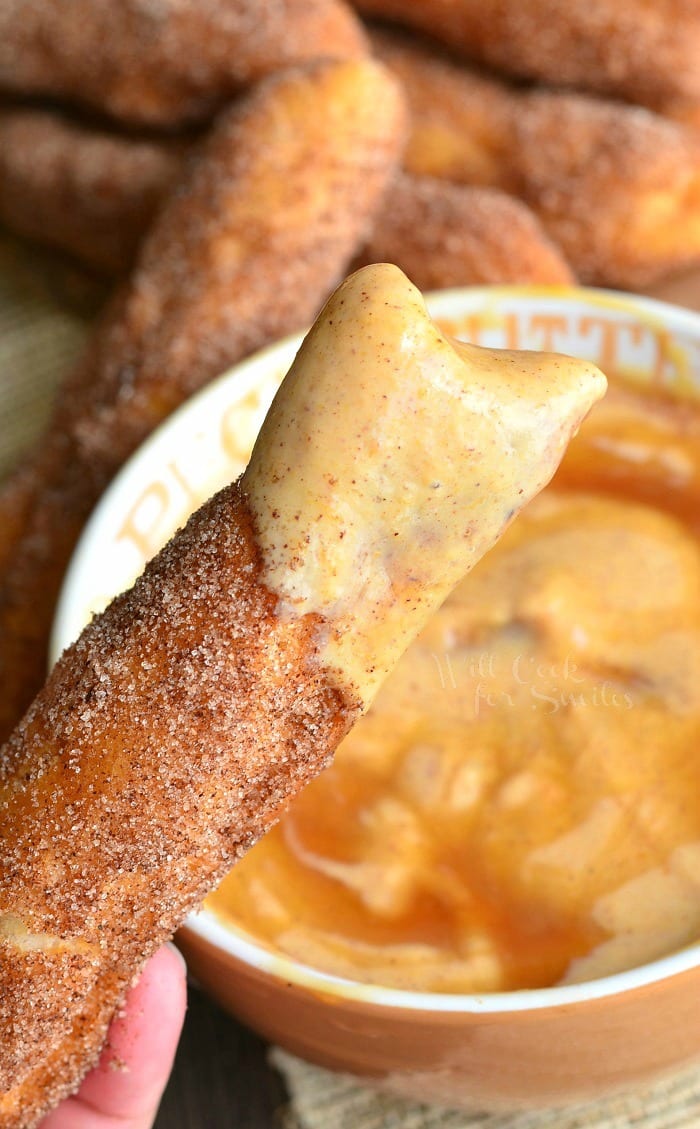 dipped Sugar Doughnut Sticks with Pumpkin Yogurt Dip 