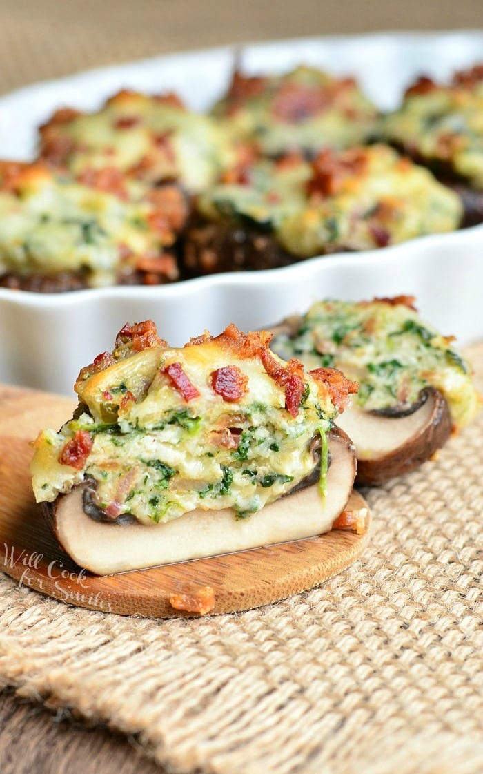 Bacon Spinach and Four Cheese Stuffed Mushrooms | from willcookforsmiles.com