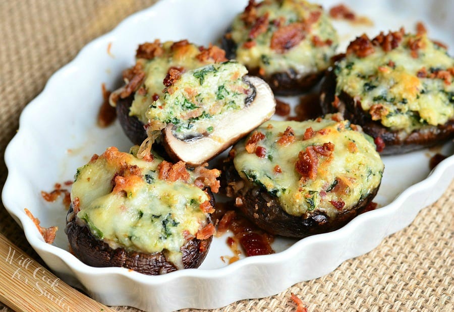 Bacon Spinach and Four Cheese Stuffed Mushrooms | 15 Stuffed Mushroom Recipes