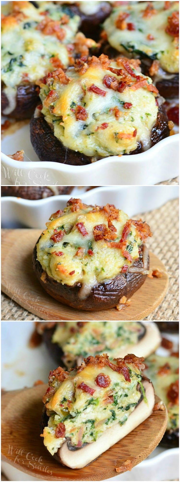 Bacon Spinach and Four Cheese Stuffed Mushrooms