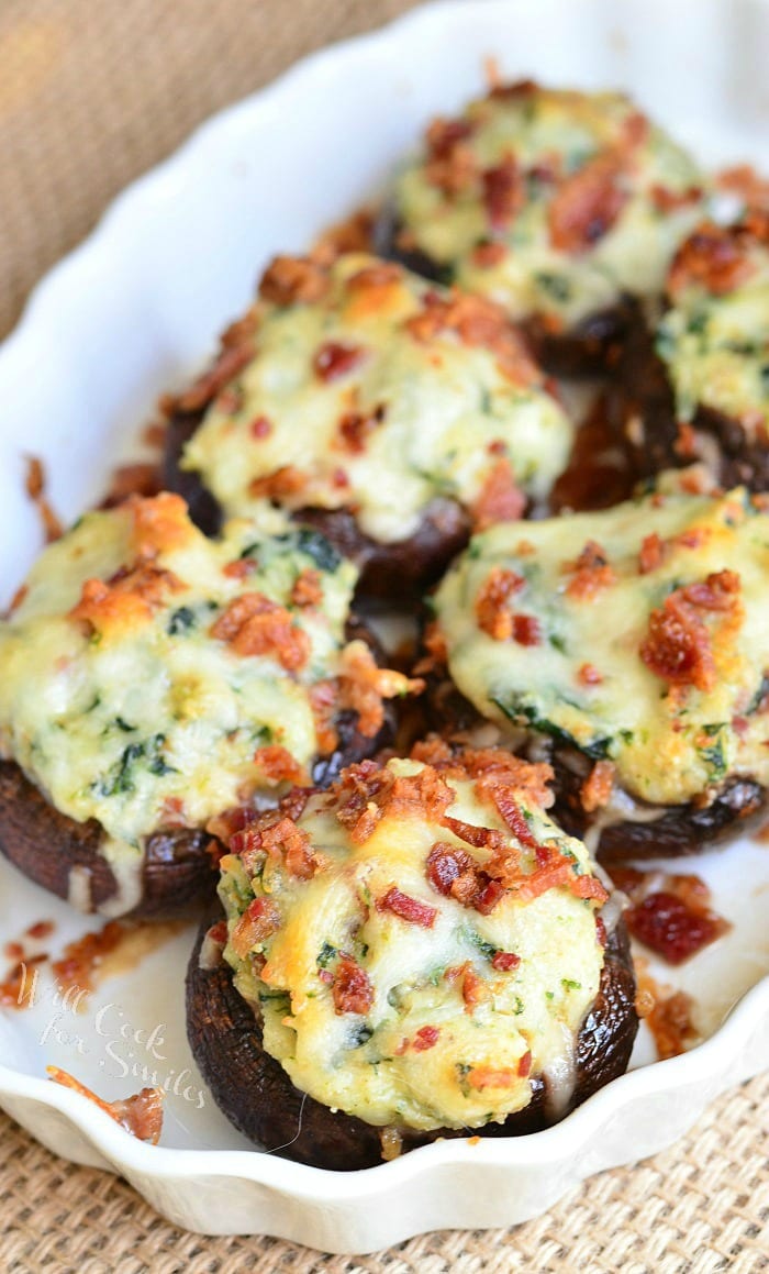 Bacon Spinach and Four Cheese Stuffed Mushrooms | from willcookforsmiles.com