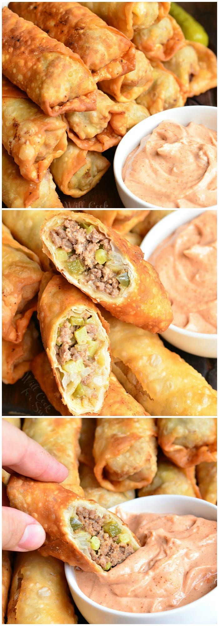 Cheeseburger Egg Rolls collage 