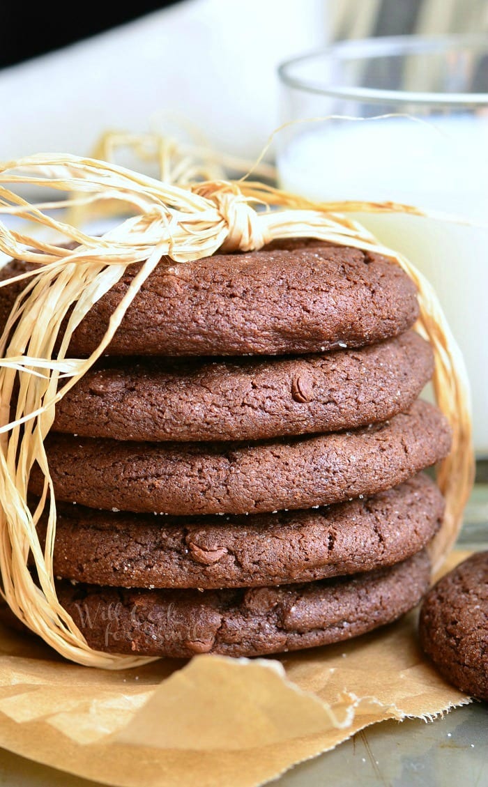 Chocolate Soft Gingersnaps wrapped in a bow on wax paper 