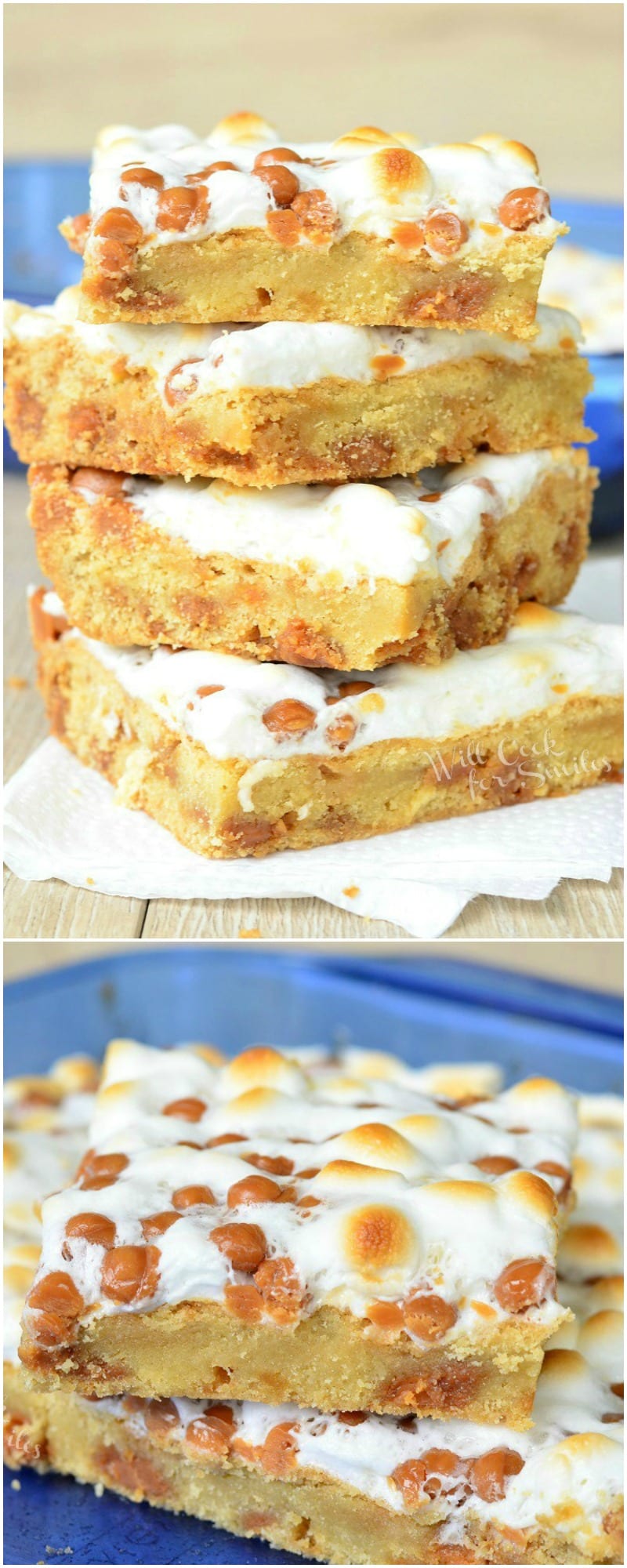 Caramel Marshmallow Cookie Bars 7 from willcookforsmiles.com #cookies #desserts
