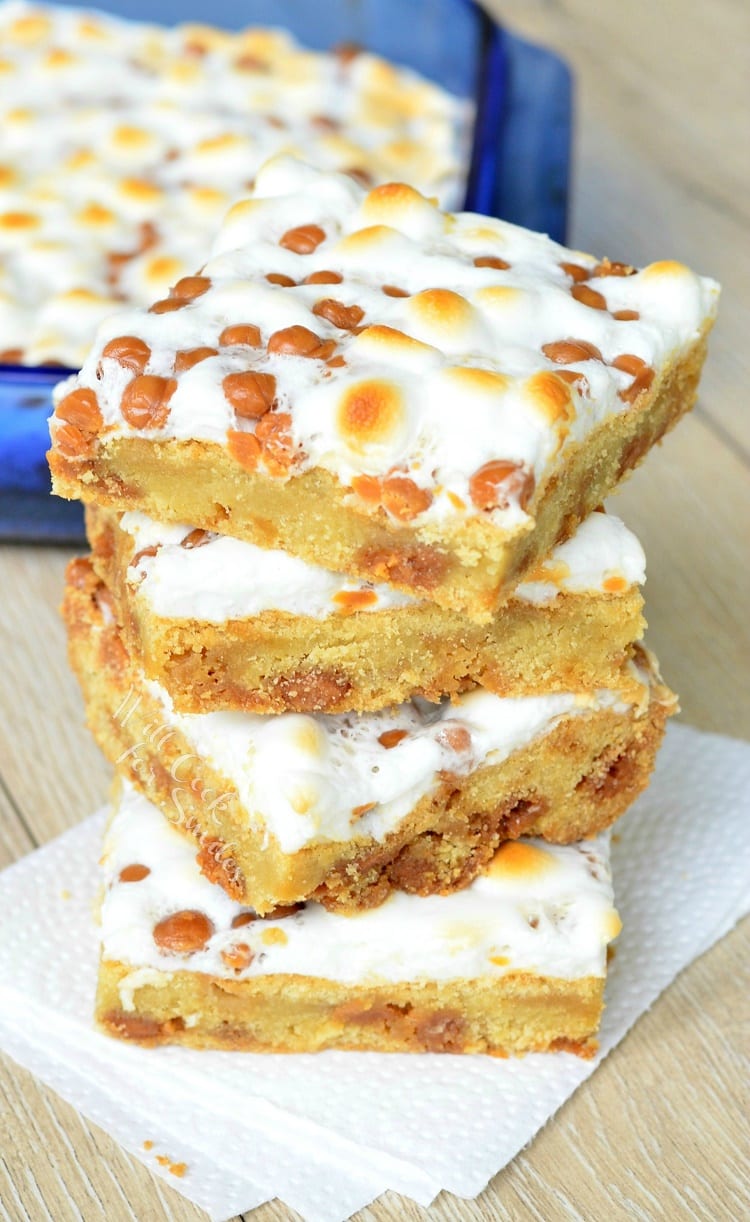 Caramel Marshmallow Cookie Bars from willcookforsmiles.com