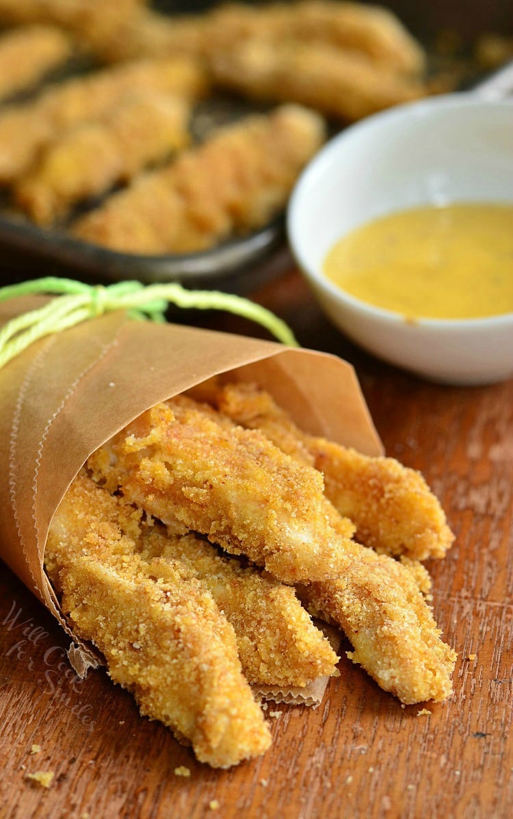 Easy Honey Mustard Baked Chicken Fries | from willcookforsmiles.com