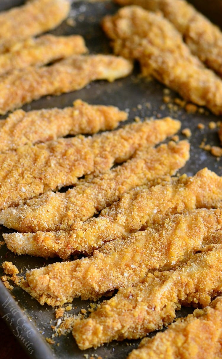 Chicken Fries on a baking sheet 