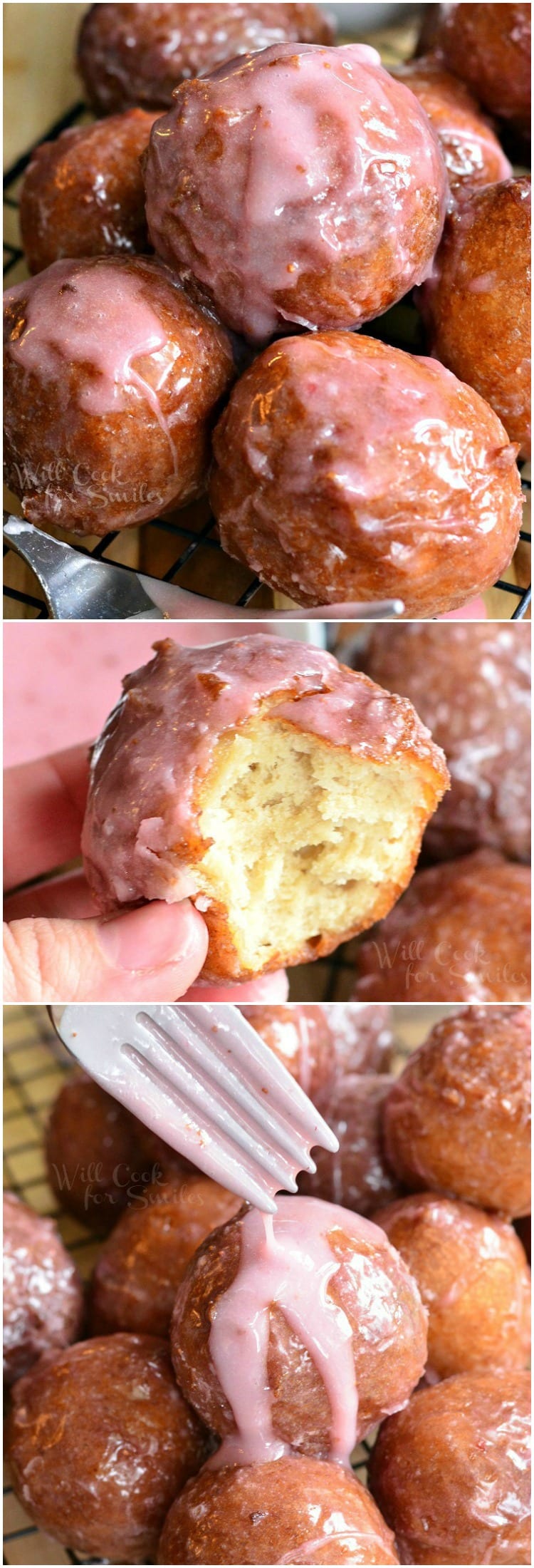 Glazed Strawberry Ricotta Doughnuts collage 