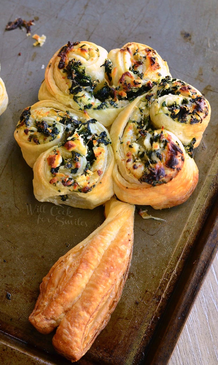 Spinach and Feta Pastry Shamrock on a baking sheet 
