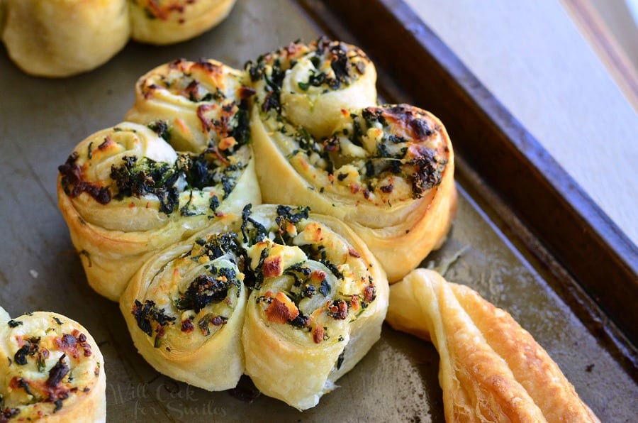 Spinach and Feta Pastry Shamrock on a baking sheet 