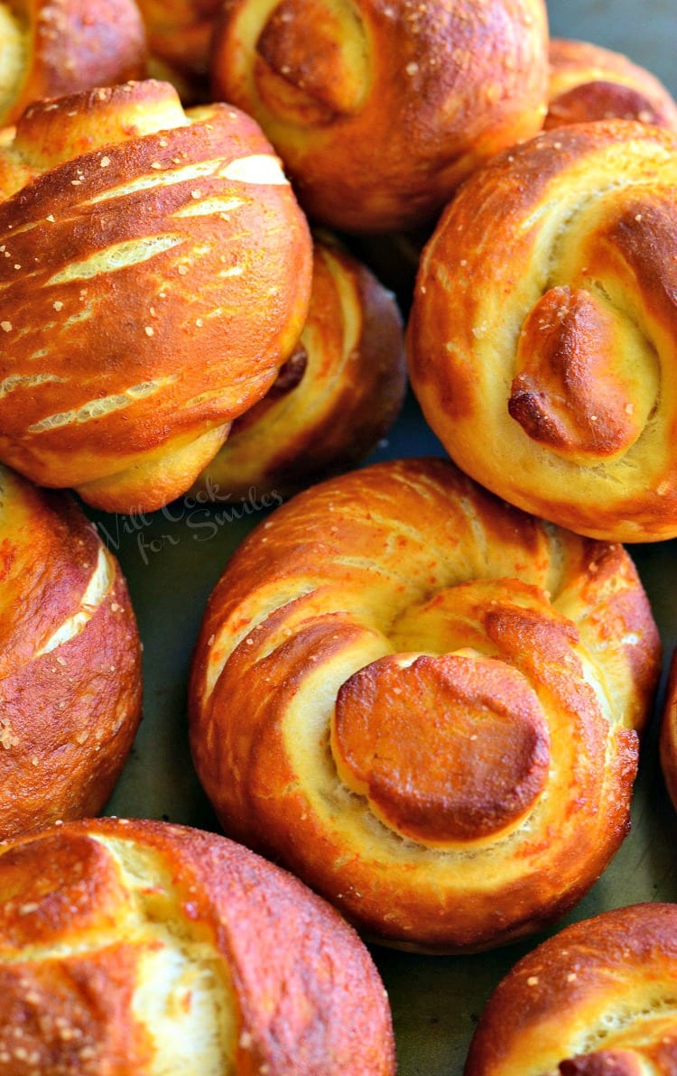 Pretzel Knots on a baking dish 