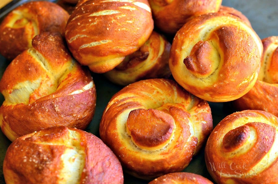 Pretzel Knots on a baking dish 