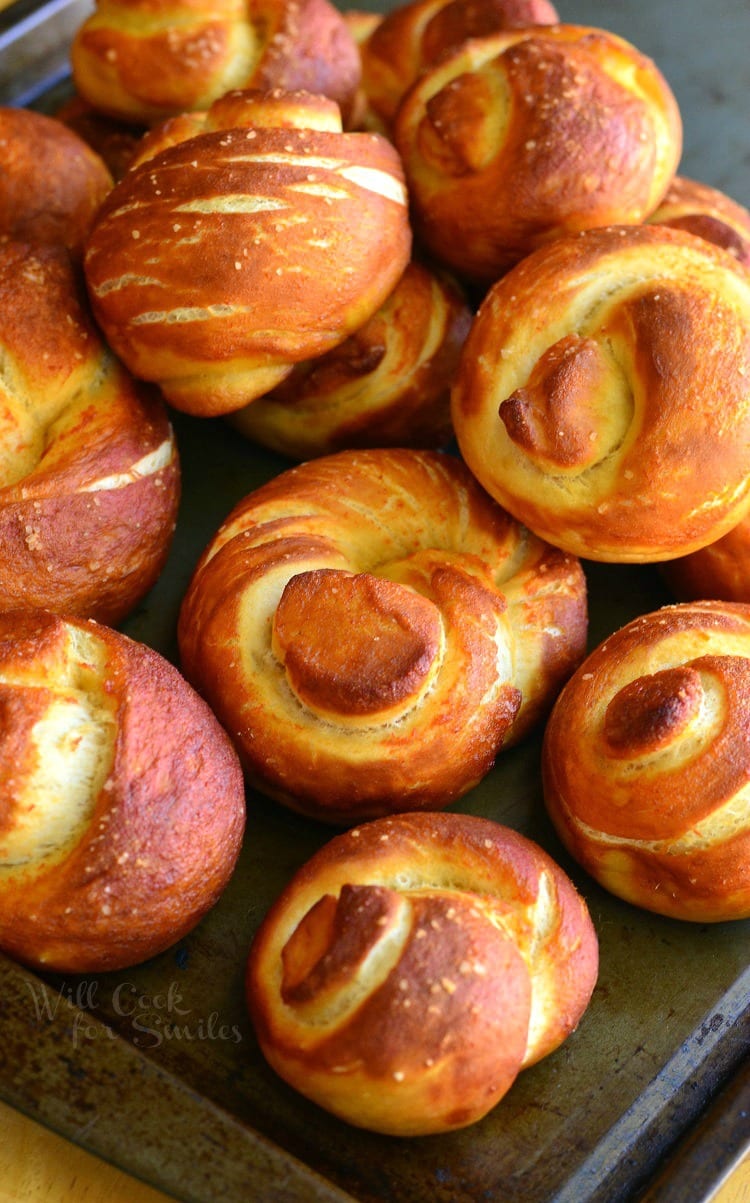 Pretzel Knots on a baking dish 