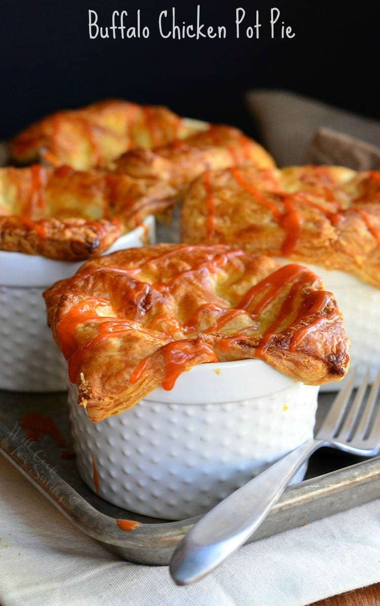 Buffalo Chicken Pot Pies in ramekin's 