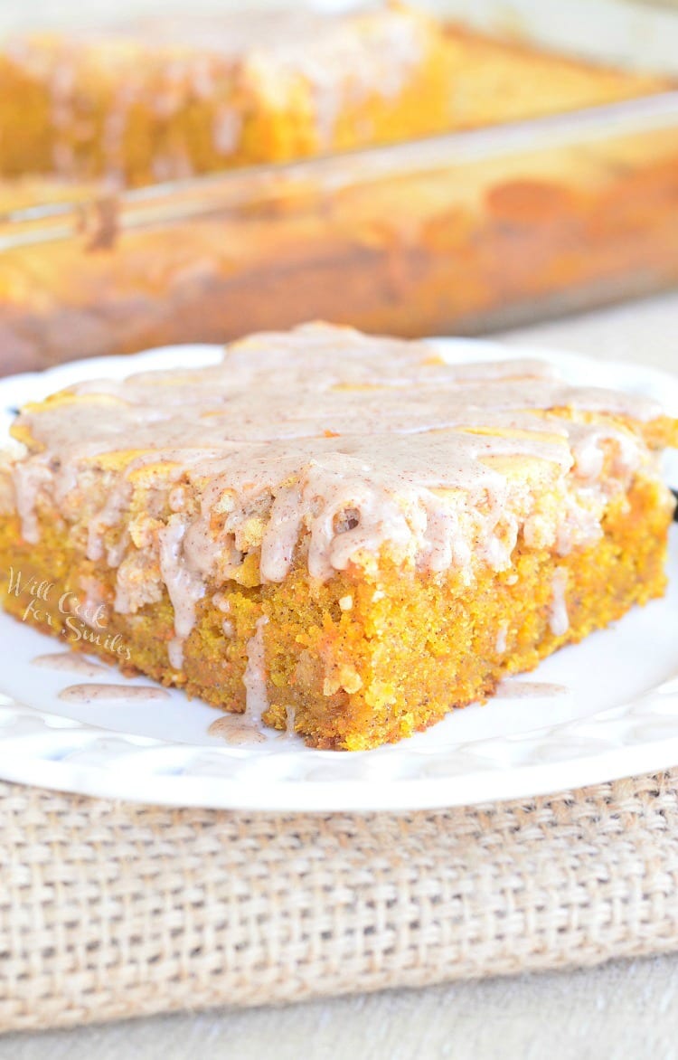 Spiced Cheesecake Swirled Carrot Cake on a plate 