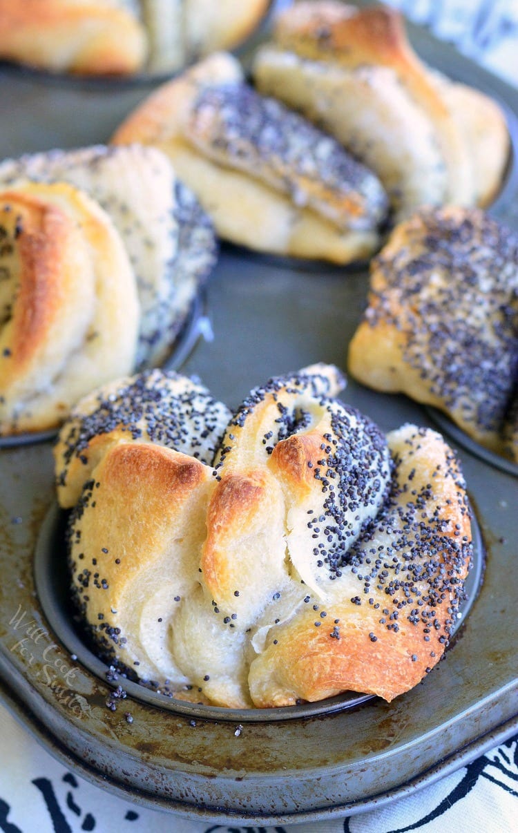 Easy Poppy Seed Pull Apart Muffin in a muffin tin 