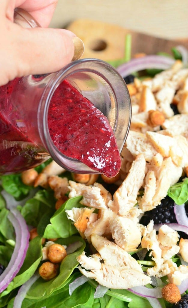 Blackberry Chicken Spinach Salad with Blackberry Poppy Seed Vinaigrette