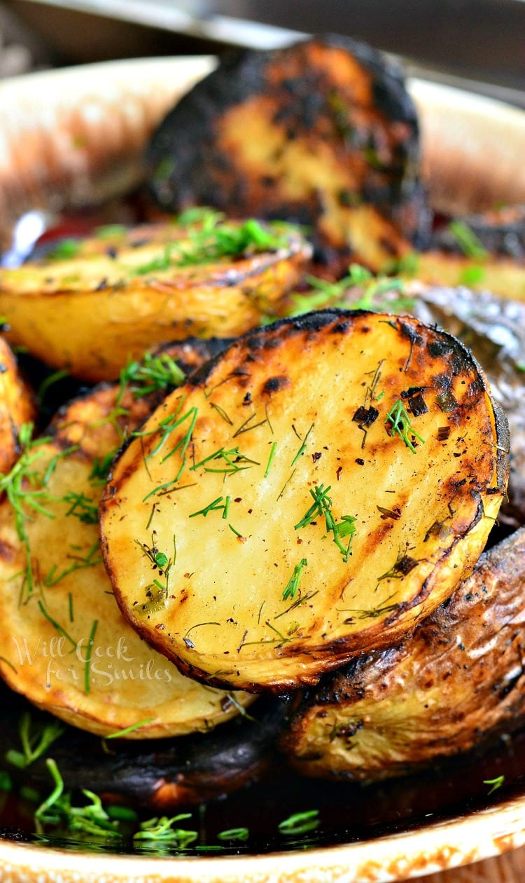 Herbed Grilled Potatoes in a brown bowl