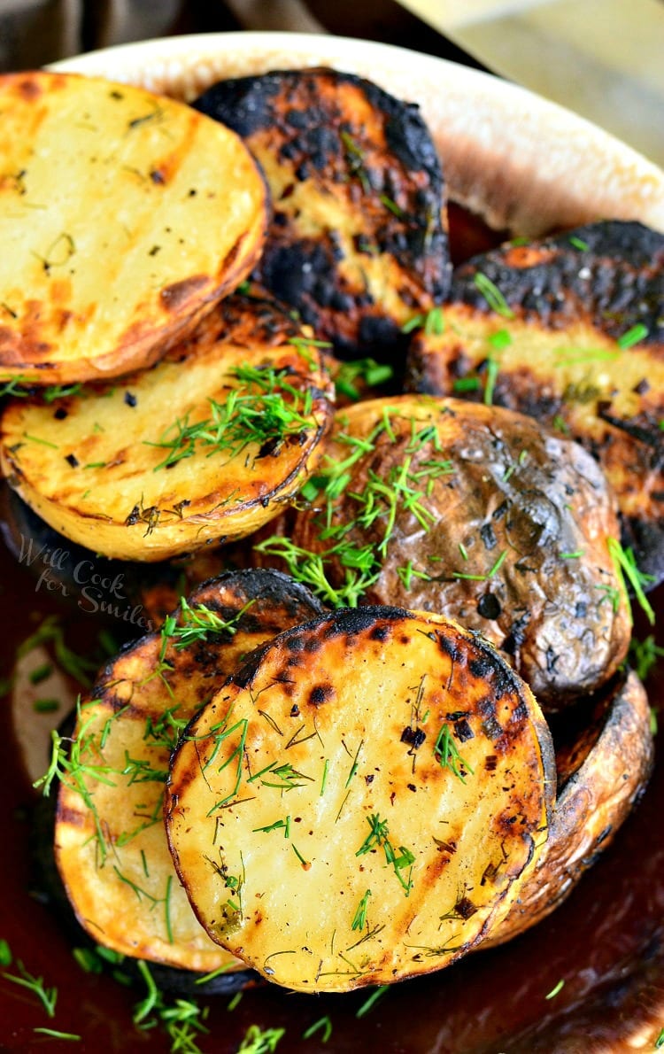 Herbed Grilled Potatoes. Balsamic vinegar, fresh herbs, smoky grilled flavor, all of that makes these crispy potatoes a DELICIOUS side for your grilled meats.