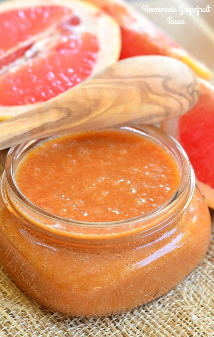 Homemade Grapefruit Sauce in a glass jar 
