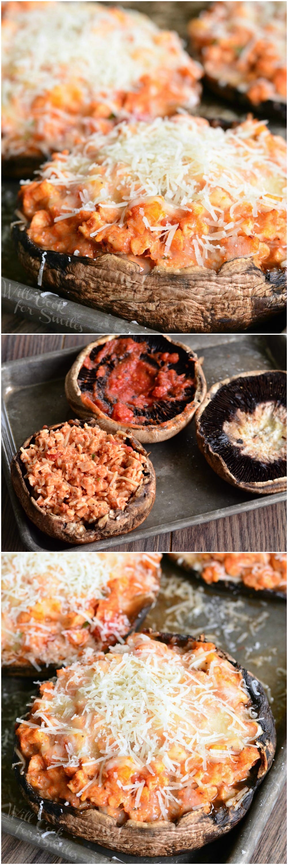 how to make Chicken Parmesan Stuffed Portobello collage 