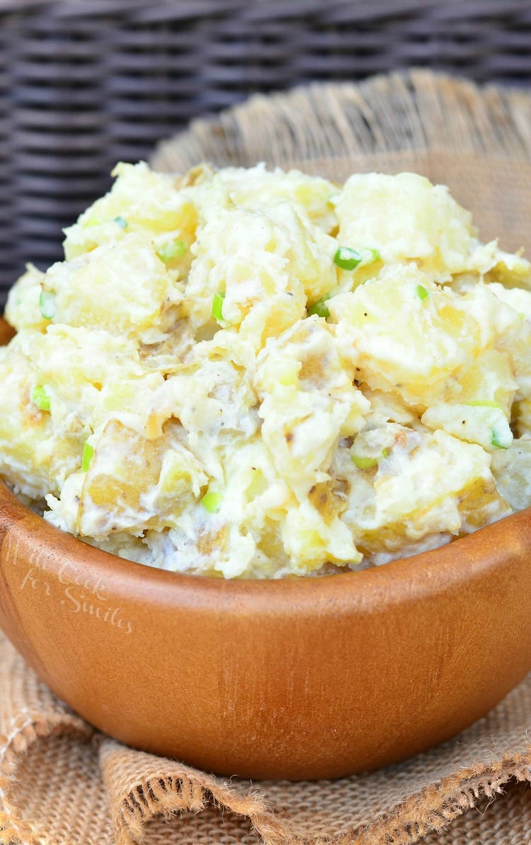 potato salad in a wood bowl 