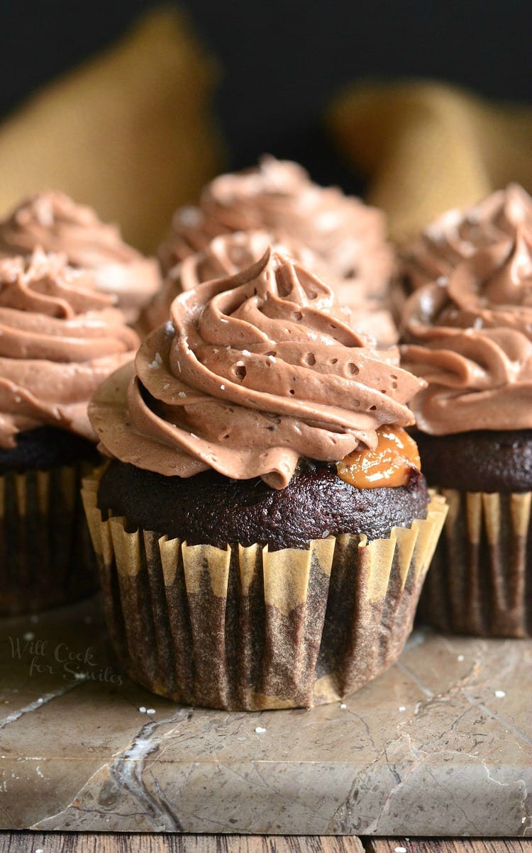 Chocolate Cupcakes with Salted Dulce de Leche Filling and Salted Chocolate frosting 