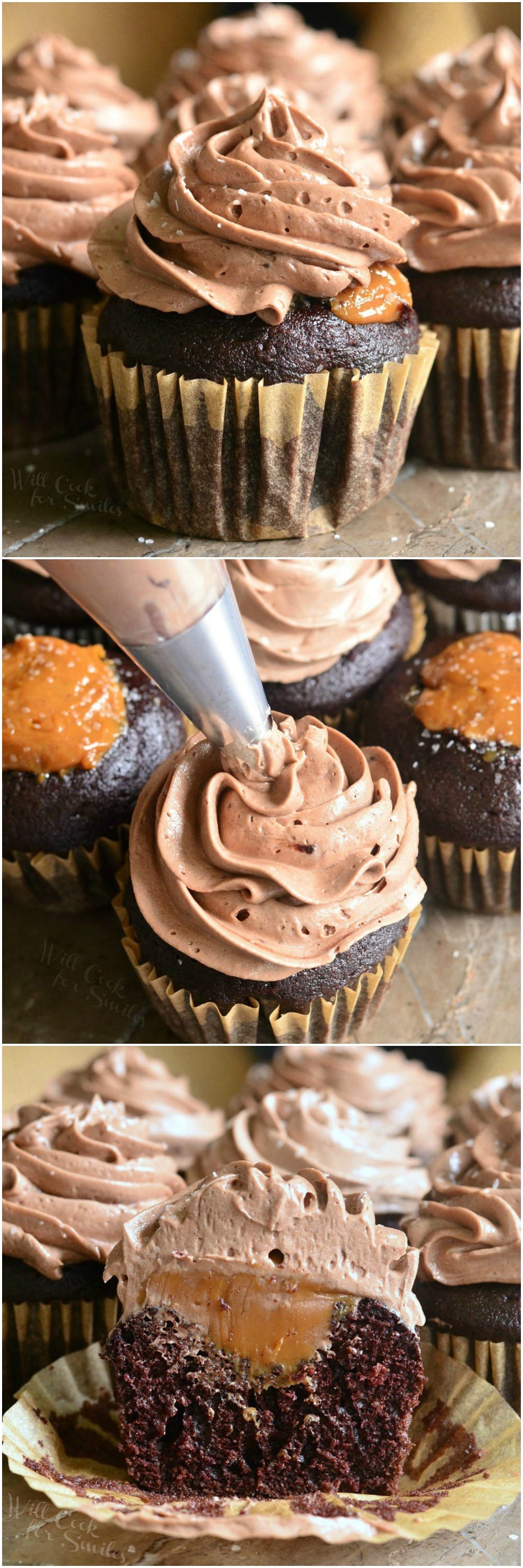 Chocolate Cupcakes Salted Chocolate Buttercream collage 