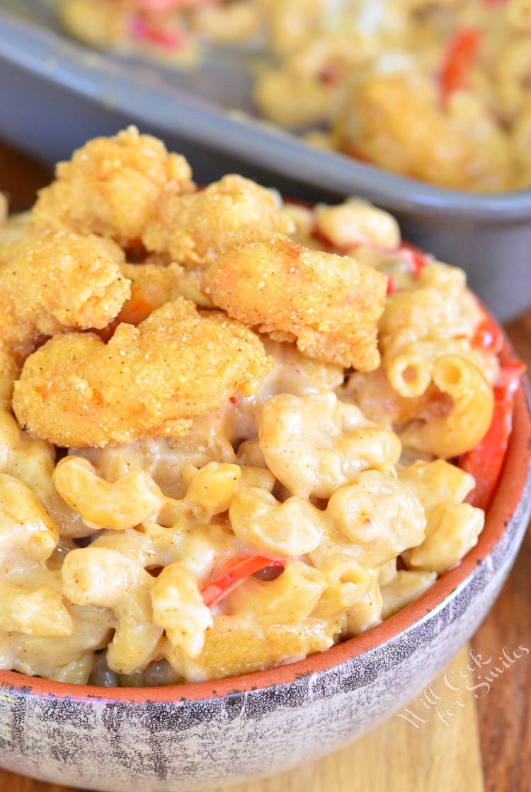 Po'Boy Mac and Cheese. You can't imagine a more comforting dish than this homemade mac and cheese made with bell peppers, homemade fried shrimp and a spice kick.