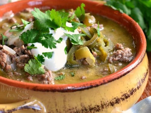 Ancho chili peppers, angus beef, and hominy in our Birria-Inspired Bee, Beef Soup