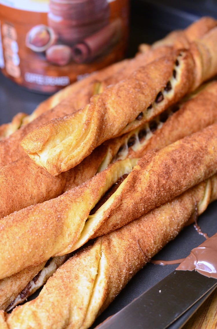 Chocolate Hazelnut Cinnamon Twists on a baking sheet 