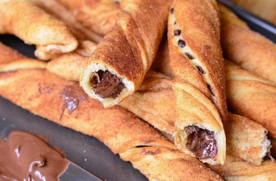 Chocolate Hazelnut Cinnamon Twists on a baking dish 