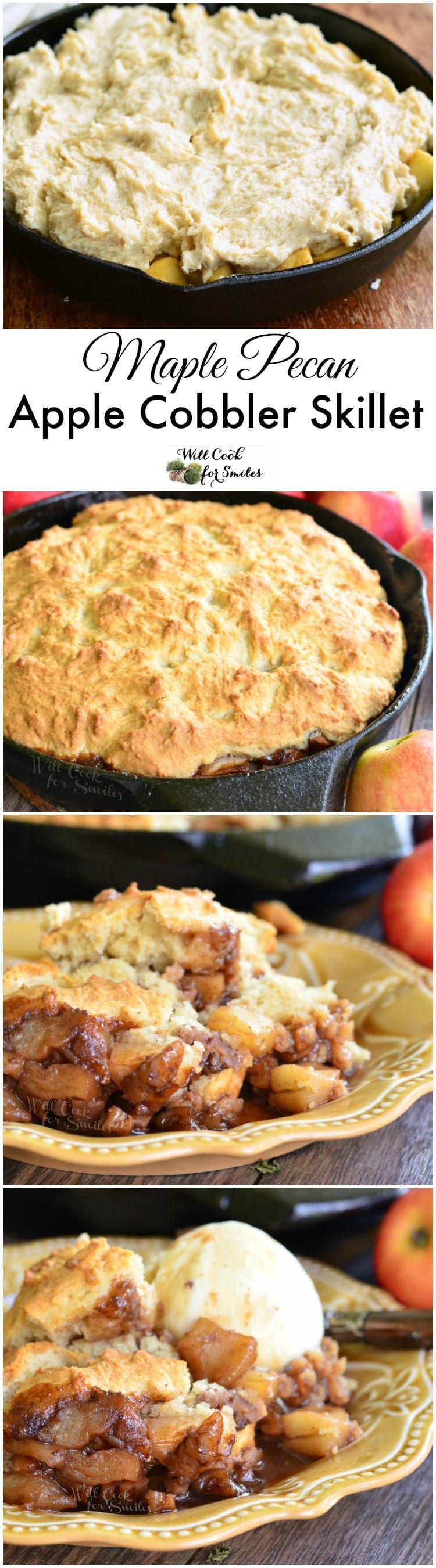 how to make Maple Pecan Apple Cobbler Skillet collage