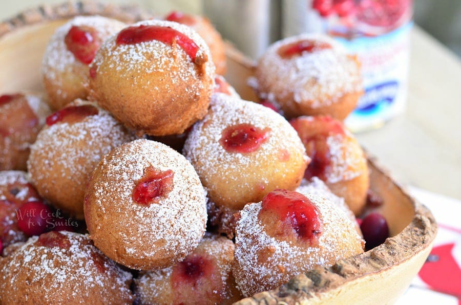 Cranberry Sauce Doughnut Holes in a bowl 