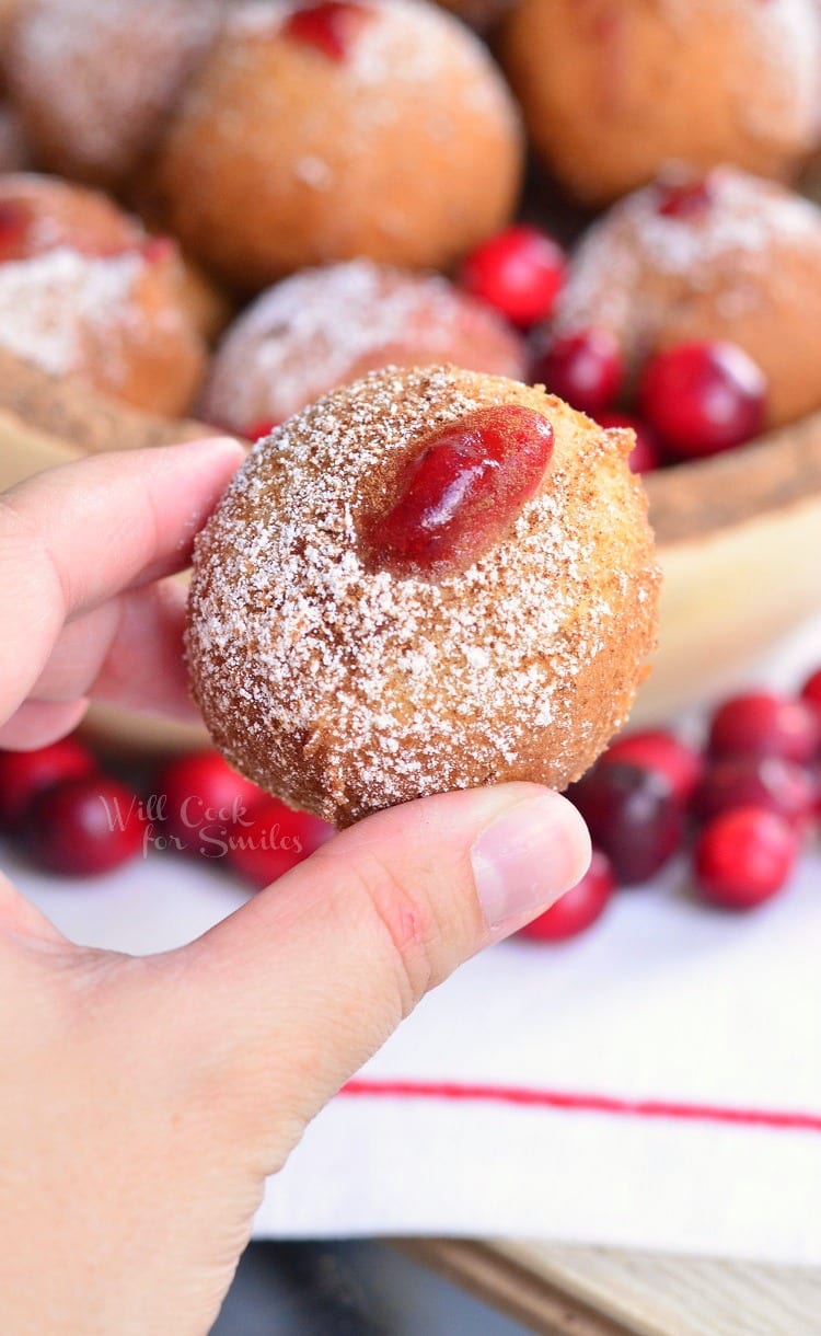 holding Cranberry Sauce Doughnut Hole