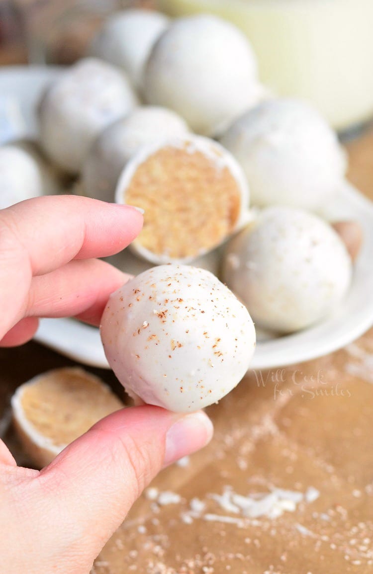 holding a Eggnog Cookie Ball