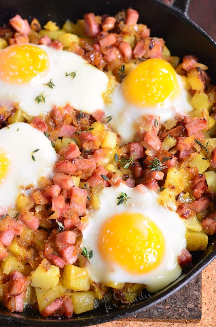 Honey Mustard Ham Egg and Potato Bake in a pan 