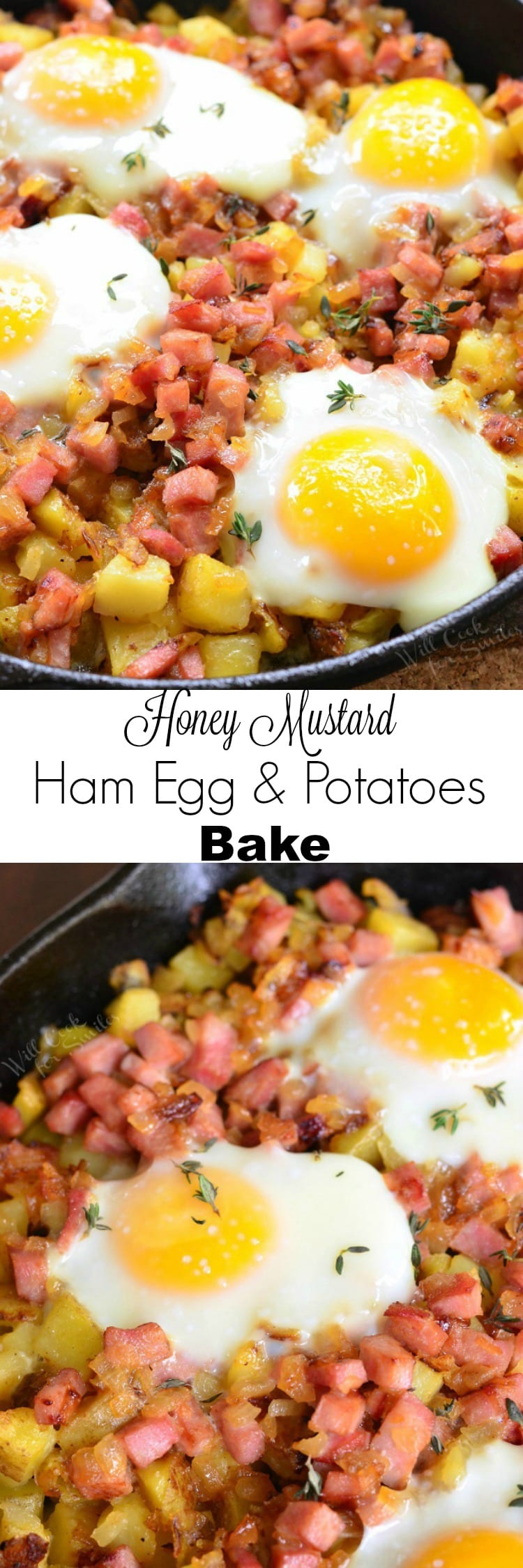 Honey Mustard Ham Egg and Potato in a cast iron pan collage 