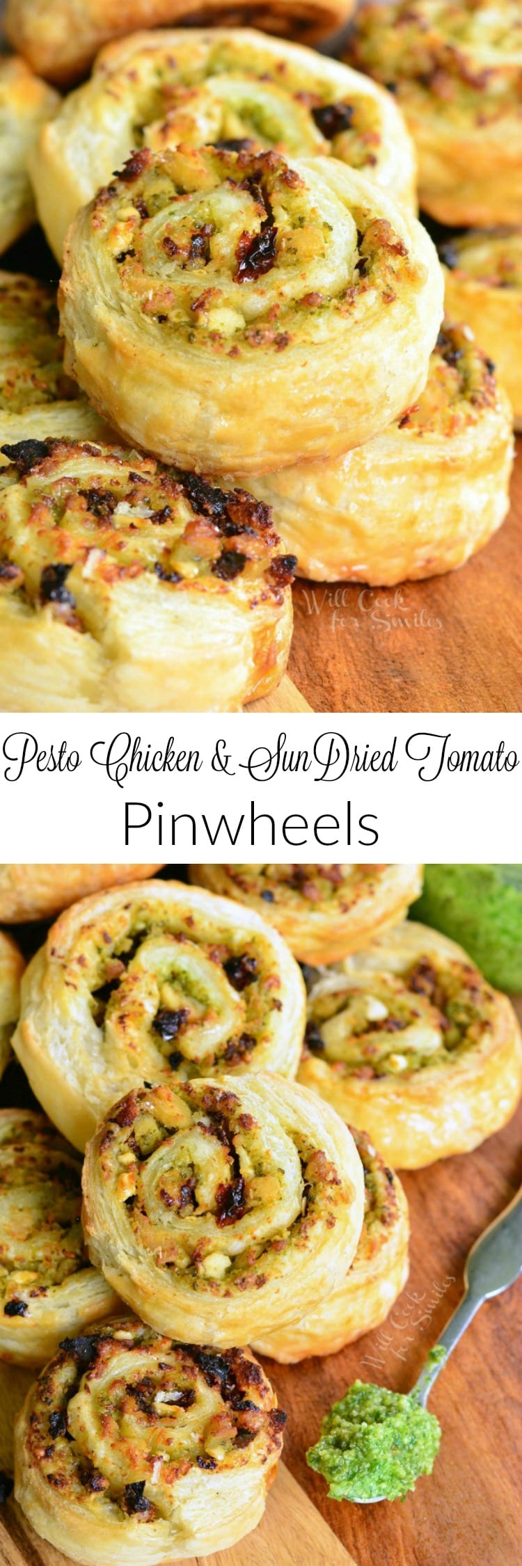 collage of Pesto Chicken and Sun Dried Tomato Pinwheels 