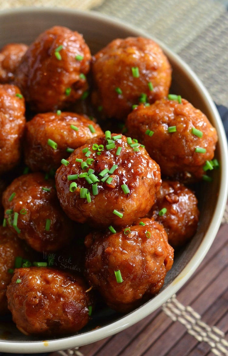 Honey Garlic Teriyaki Chicken Meatballs on a bowl 