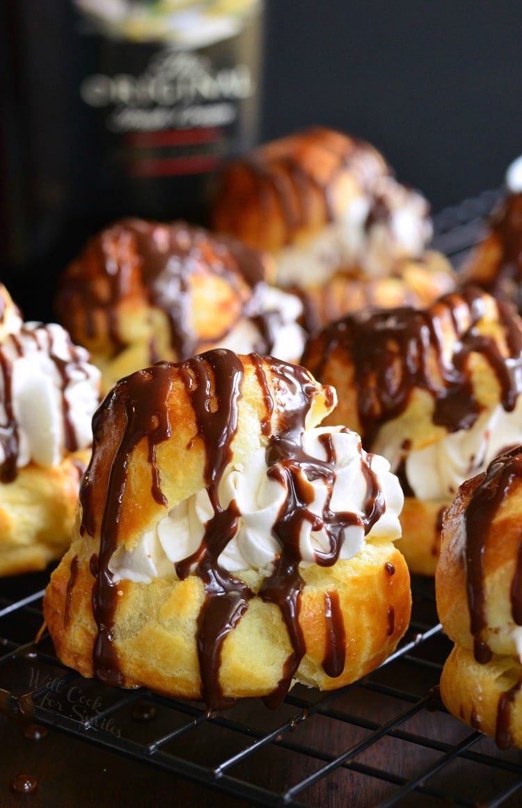 Baileys Cream Puffs on a cooling rack 