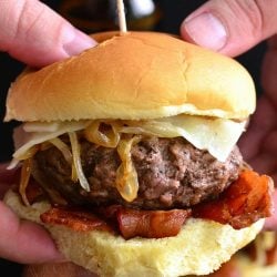 closeup of holding a burger with two hands.