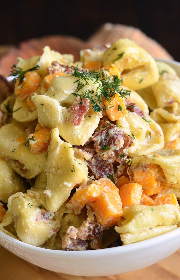 Cheddar Bacon Ranch Tortellini Salad. from willcookforsmiles.com