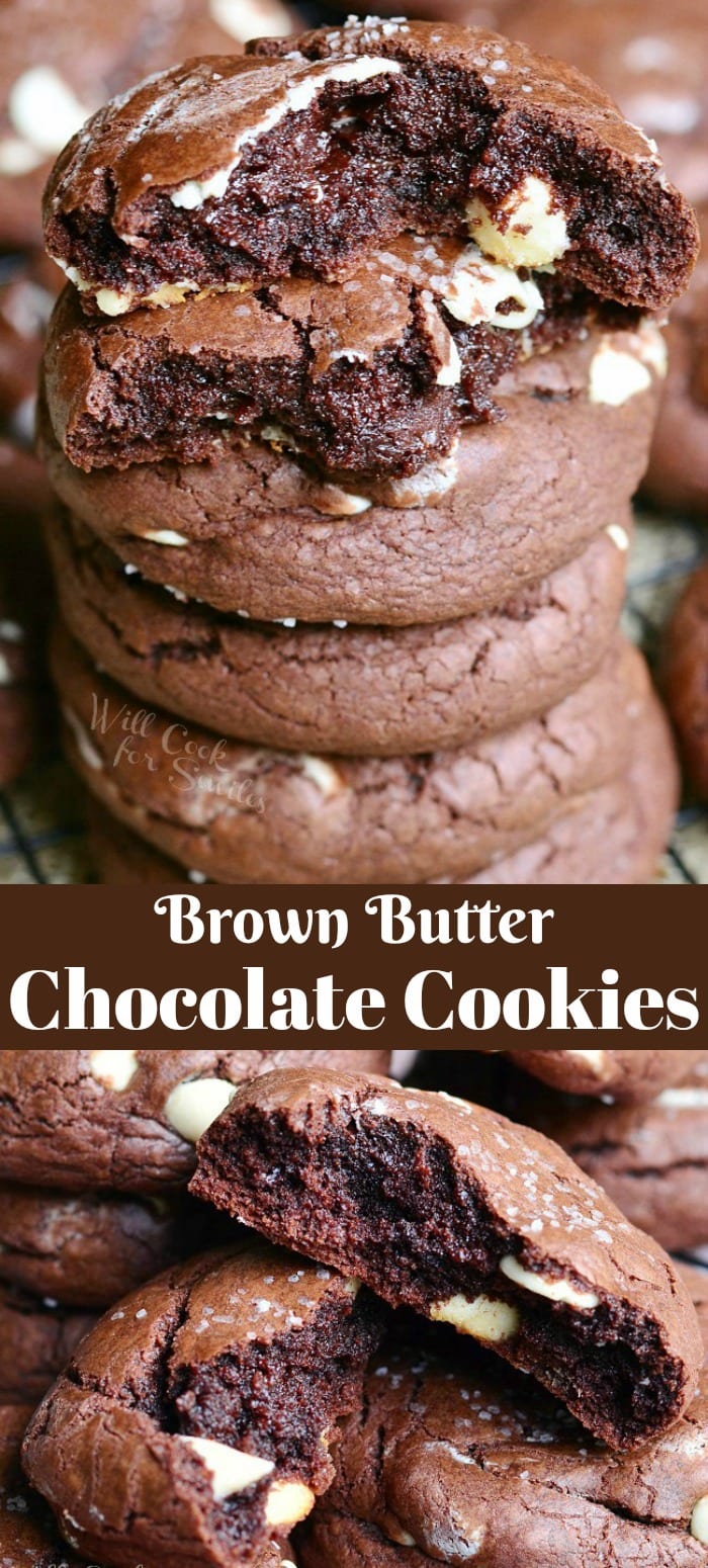 Collage top photo is cookies stacked up and bottom photo is one cookie torn in half with other cookies around it 