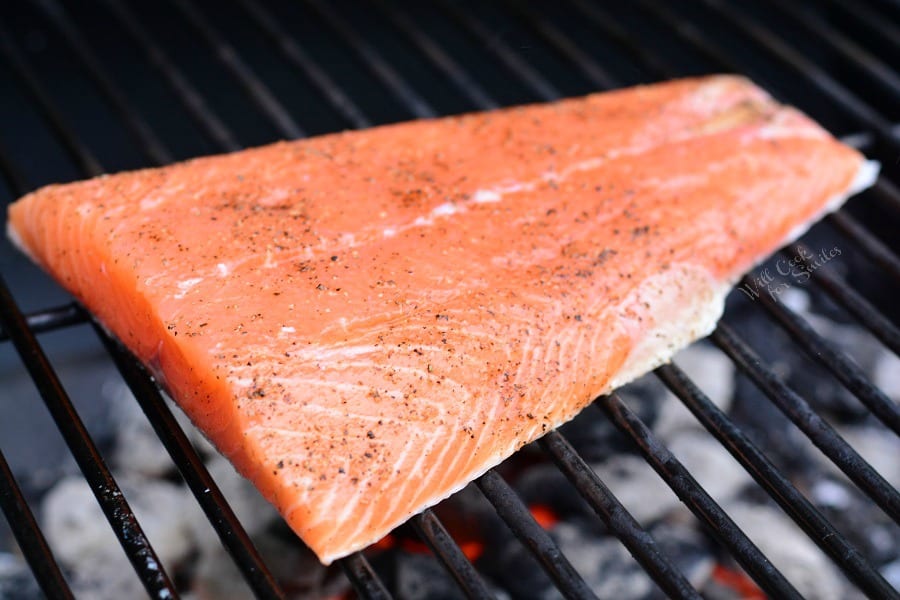 salmon on a charcoal grill 