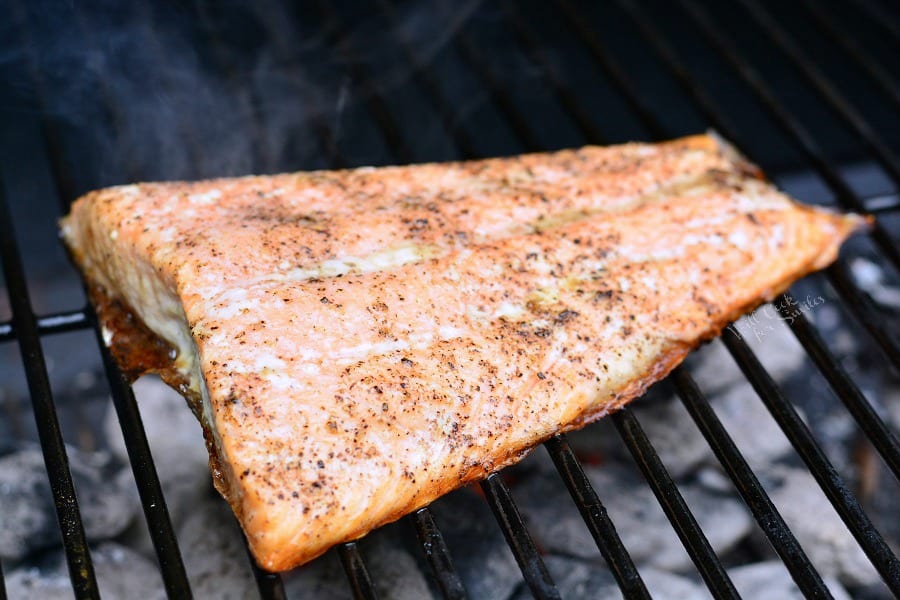 salmon cooked on a charcoal grill 