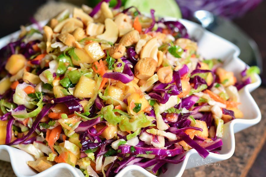 Tropical Slaw in a white serving bowl 