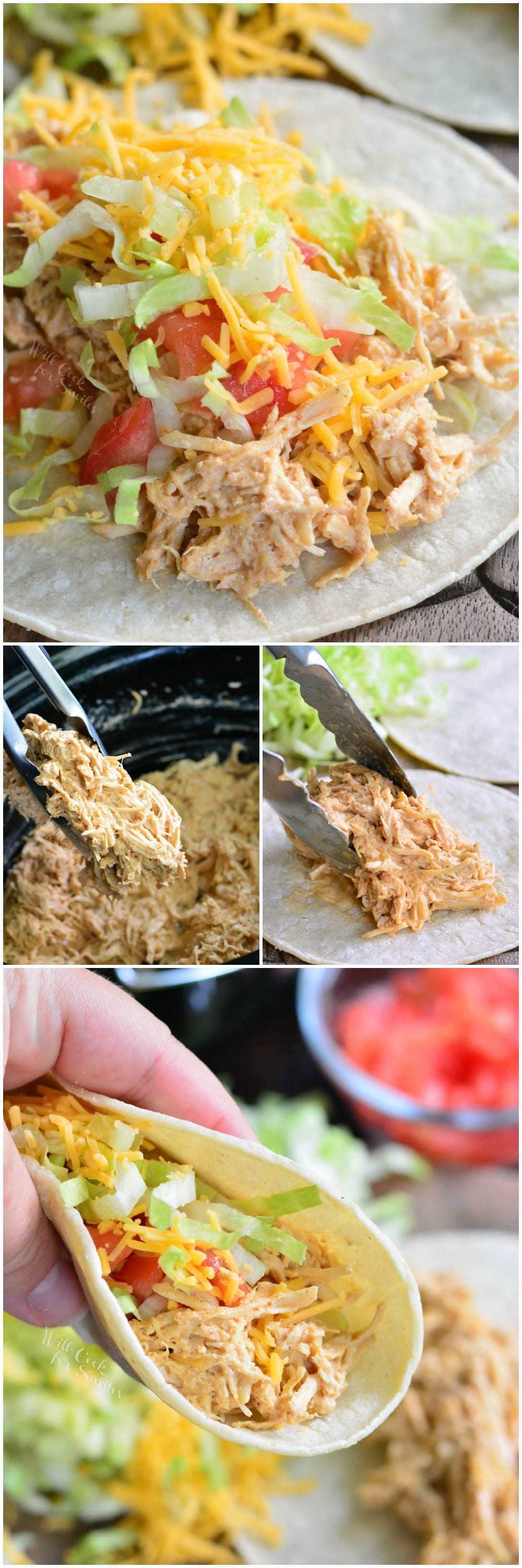 Collage of chicken taco steps.