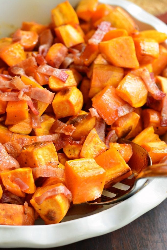 Maple Bacon Roasted Sweet Potatoes - Will Cook For Smiles