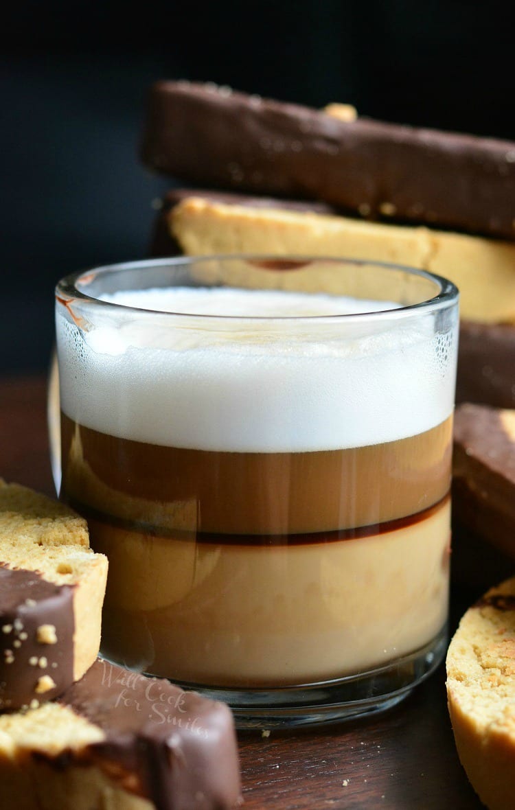 glass of espresso with biscotti 